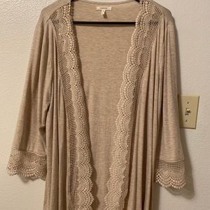 Maurice’s Khaki cardigan w/ scallop lace detail